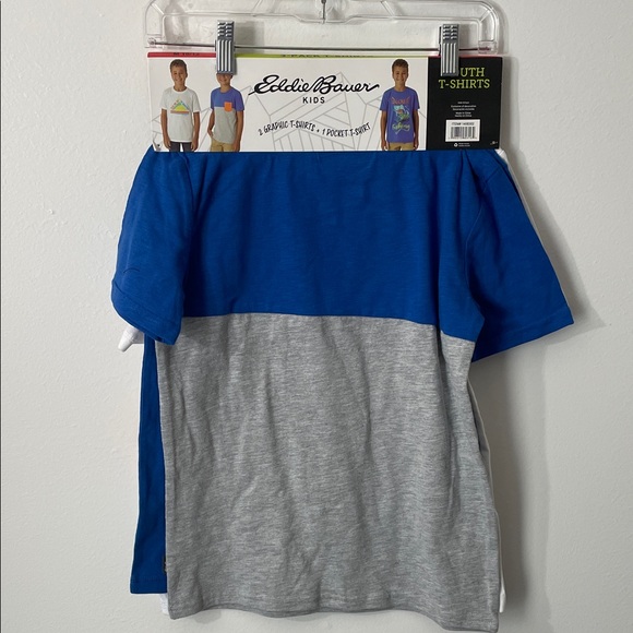 Eddie Bauer Boys T-Shirts M-10/12 Youth Graphic 3pk White Blue Gray /Z6 - Picture 3 of 8